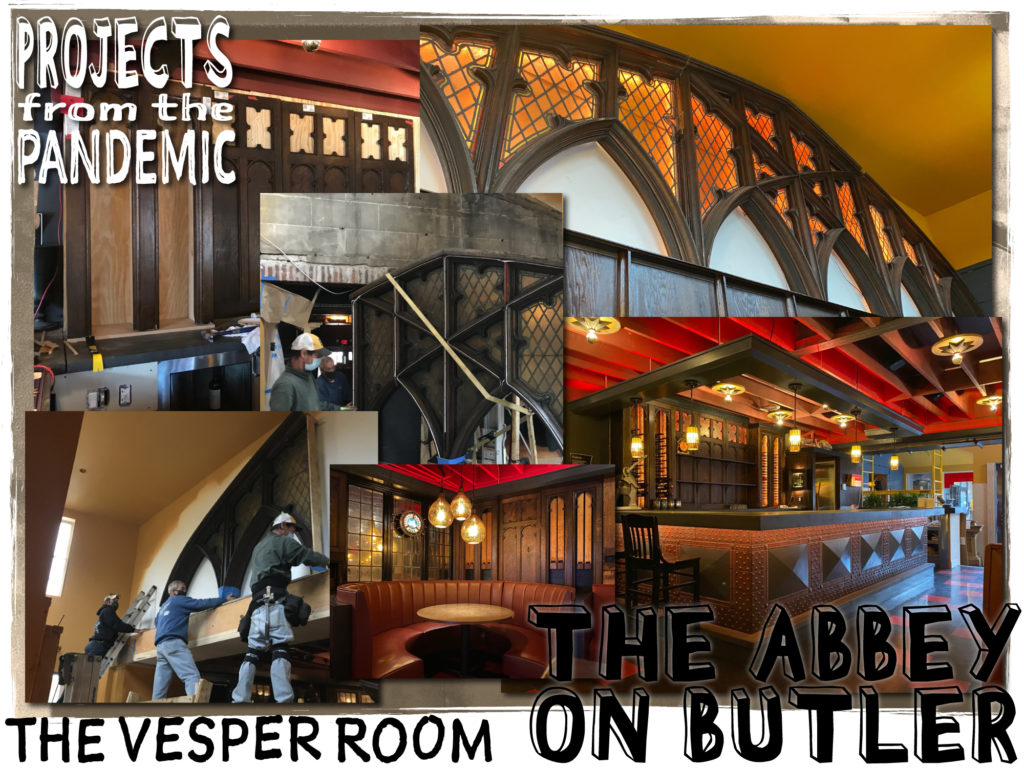 The Vesper Room - Submitted by The Abbey on Butler - The reimagined space at this restaurant and pub in Lawrenceville features a host of salvaged stained glass and gothic style trimwork from a church deconstruction project.