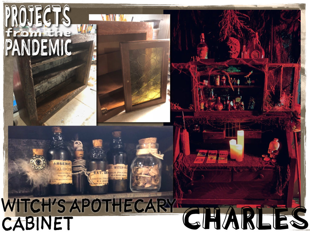Witch's Apothecary Cabinet - Submitted by Charles - A spooky set piece for a haunted house made entirely from used and found items.