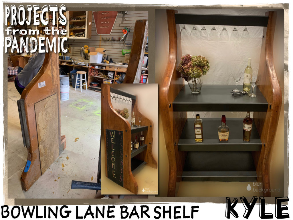 Bowling Lane Bar Shelf - Submitted by Kyle - Bowling ball return ramps transformed into a sturdy wine rack.