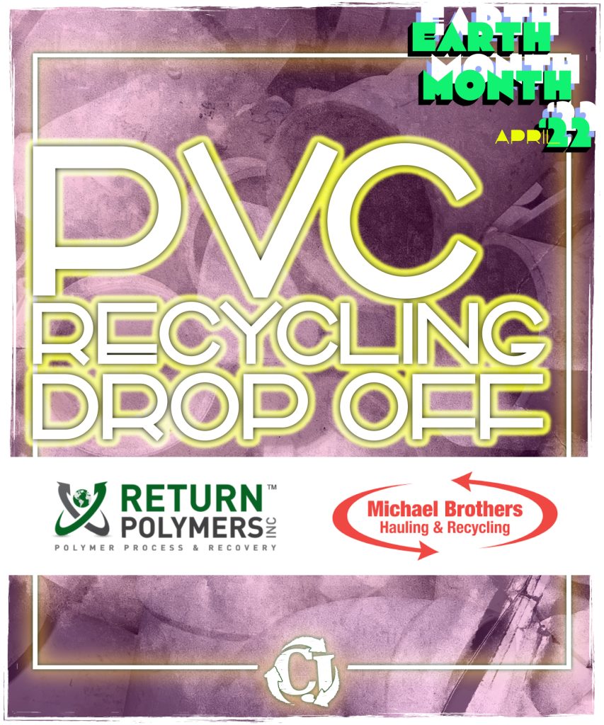 Purple background image with text graphic: PVC Recycling Drop Off at CJ