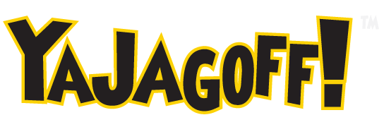 YaJagoff! Podcast wordmark logo, black and gold text.