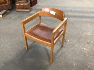 Chair WH Gunlocke Mid-Century Oak w/Brown Leather (Vintage