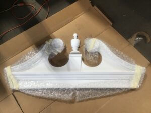 Urethane Millwork Pediment - Rams Head Urn w/Crosshead 47 1/2IN (Surplus)