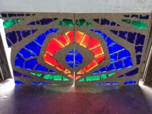 Stained Glass - Dalle de Verre Style Orange and Blue (Salvaged)