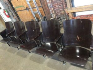 Specialty Reclaimed - Mahogany Cast Iron Theater Seats Row of 5 (Antique)