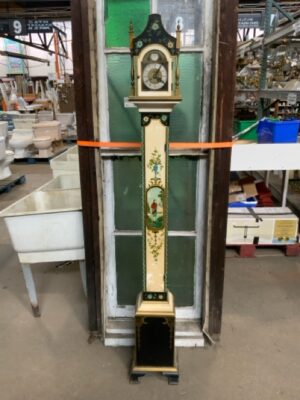 Home / Office - Colonial - Grandmother/Pencil Clock, Handpainted Circa 1940 Runs