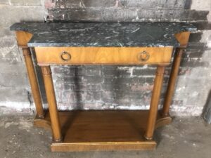 Table - Henredon - Carved Mahogany Console Table w/Green Marble Top