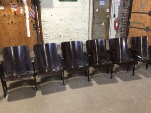 Specialty Reclaimed - Mahogany Cast Iron Theater Seats Row of 6 (Antique)