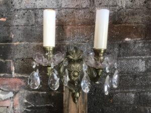 Lighting Wall Sconce Indoor - 2 Light Brass Scones w/Glass Crystals