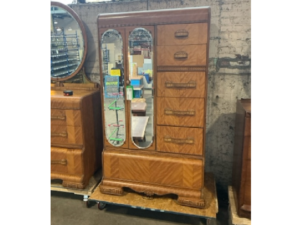 Art Deco Style Waterfall Wardrobe - Beveled Mirror Fronts and 5 Drawers