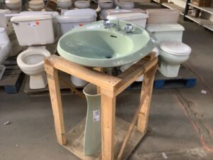 Sink Bathroom Pedestal - - American Standard - , Seafoam - Green 1950s-60s