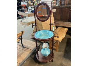 Home / Office - Wooden Wash Basin with Porcelain Bowl & Pitcher